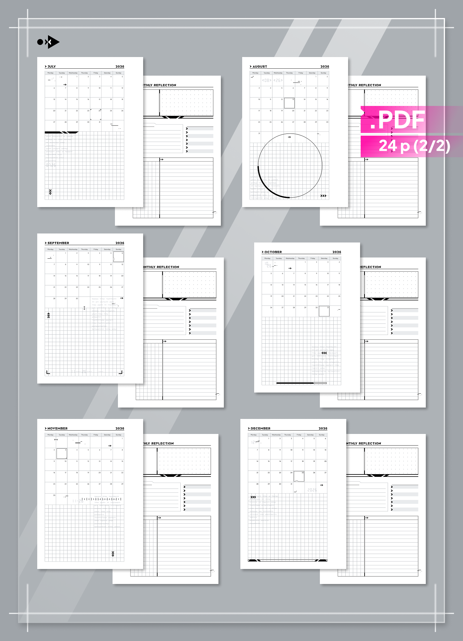 2026 Cyber Monthly Calendar and Monthly Reflection set