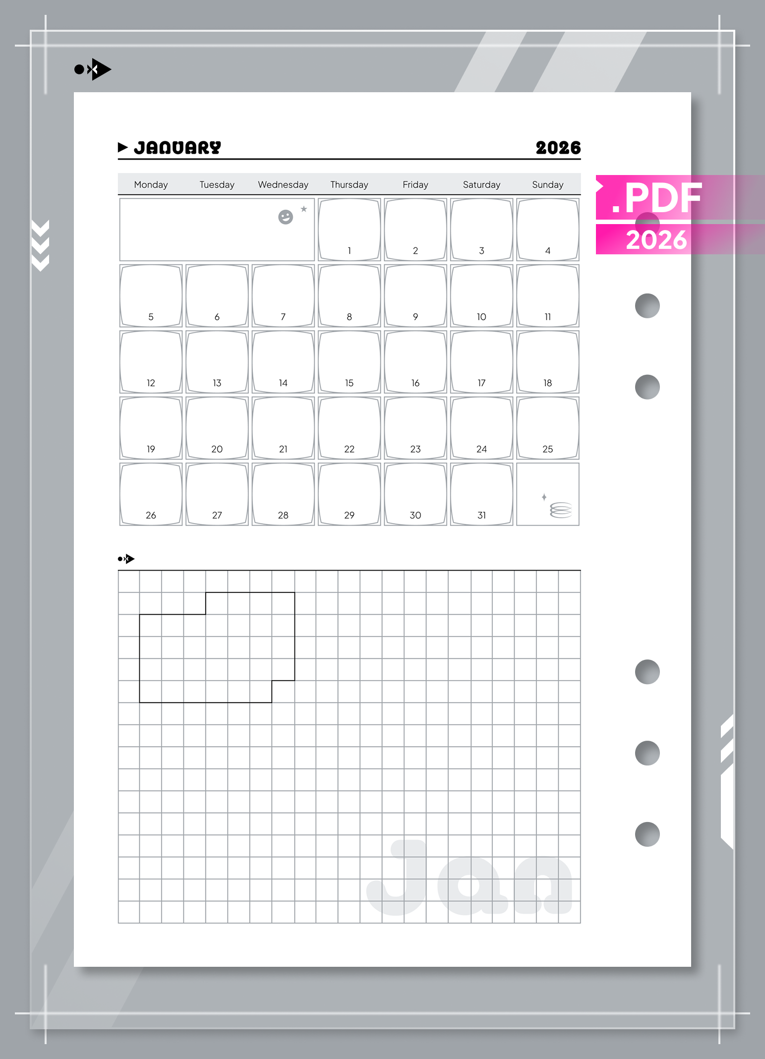 2026 Y2K Monthly Calendar and Monthly Reflection set