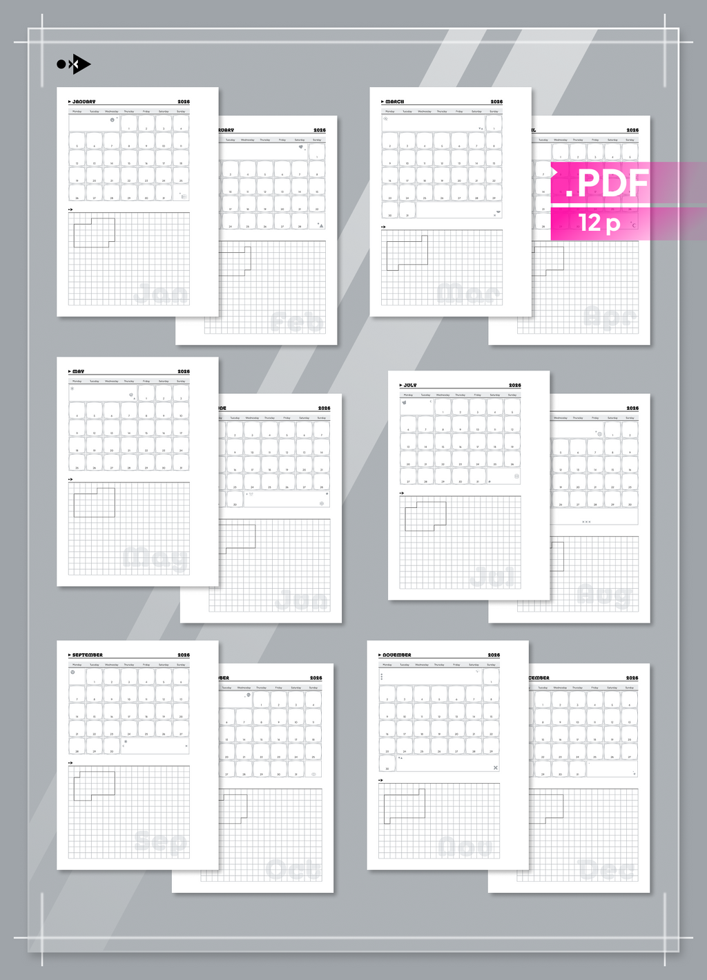 2026 Y2K Monthly Calendar
