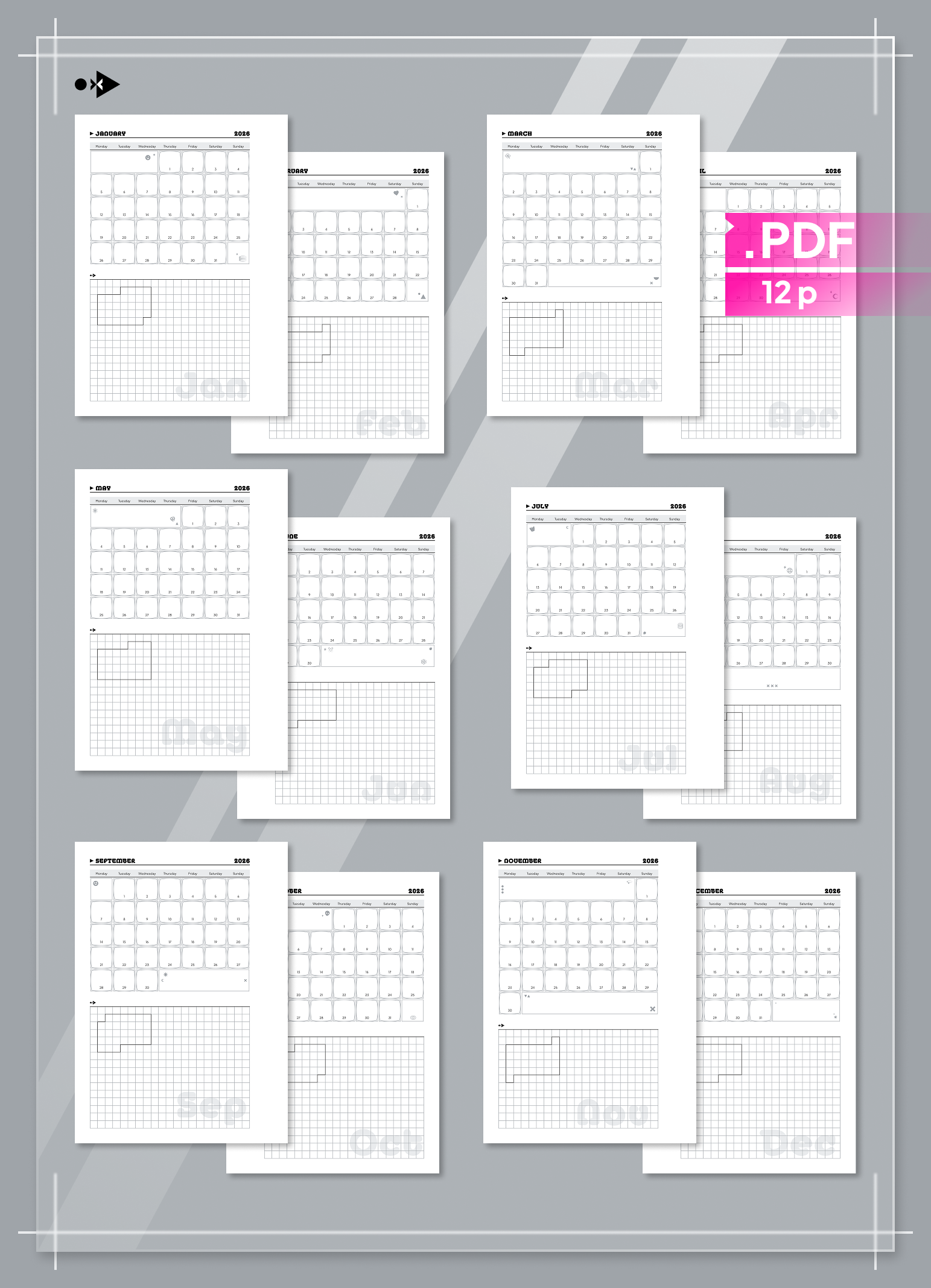 2026 Y2K Monthly Calendar