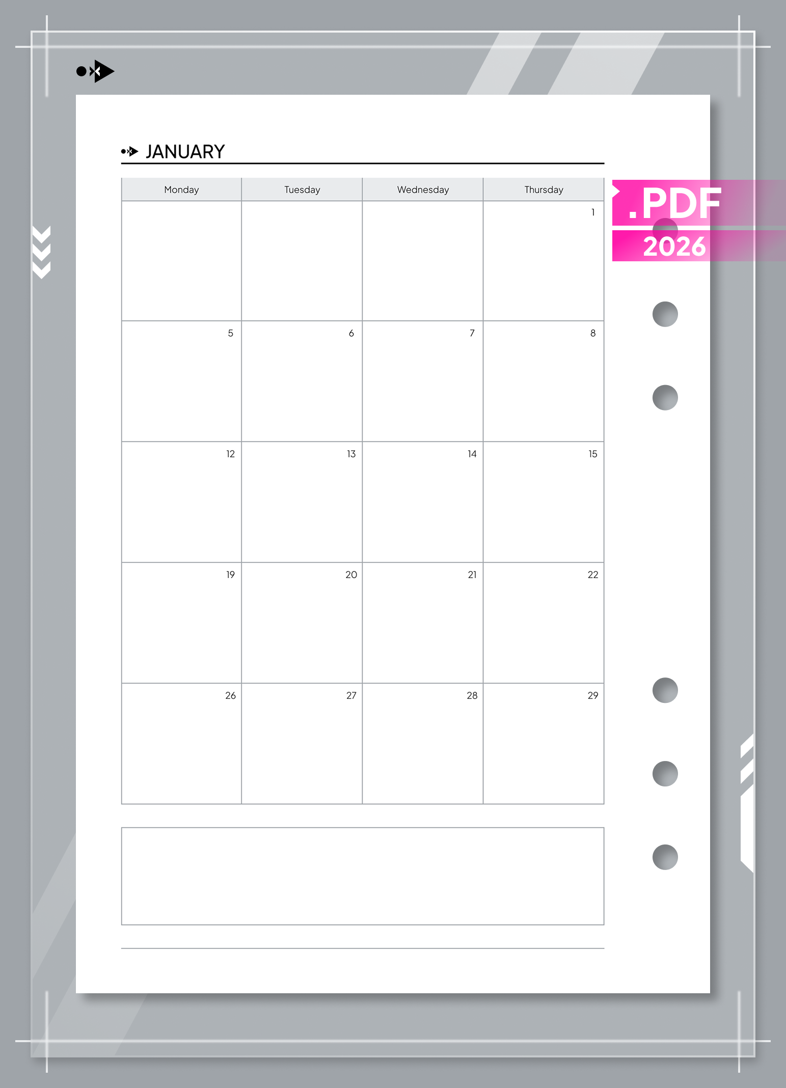 2026 Monthly Calendar, Month on Two Pages
