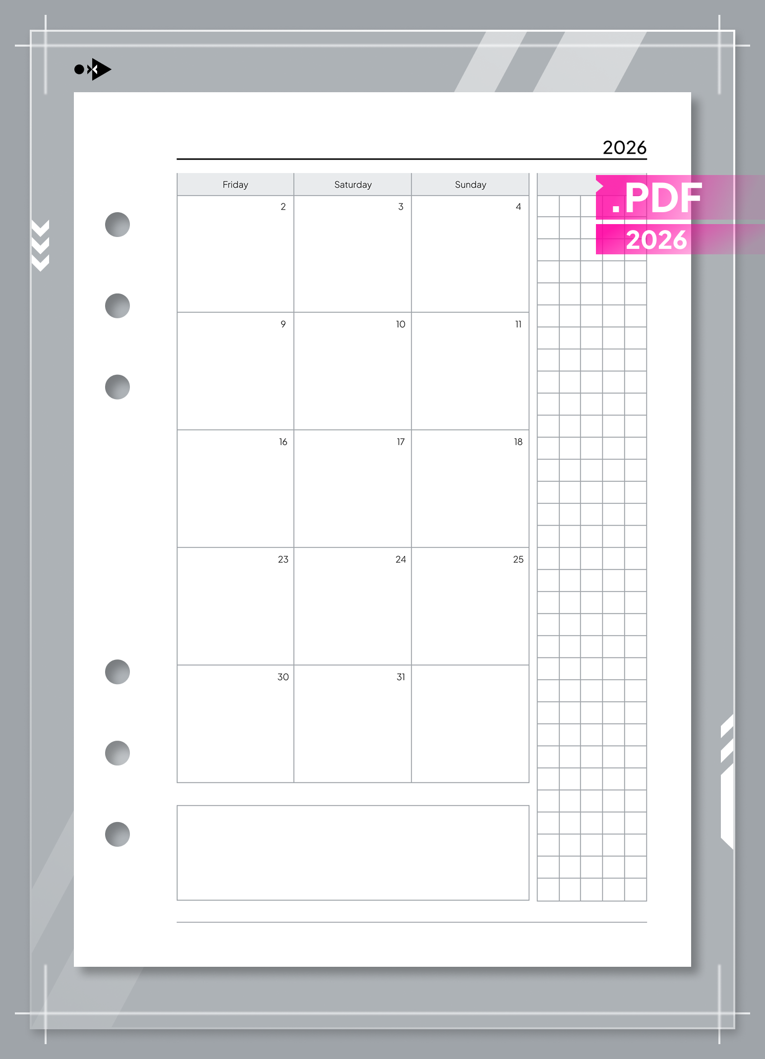2026 Monthly Calendar, Month on Two Pages