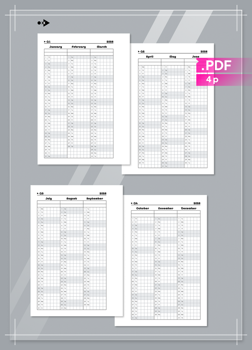 2026 Y2K Perpetual Calendar