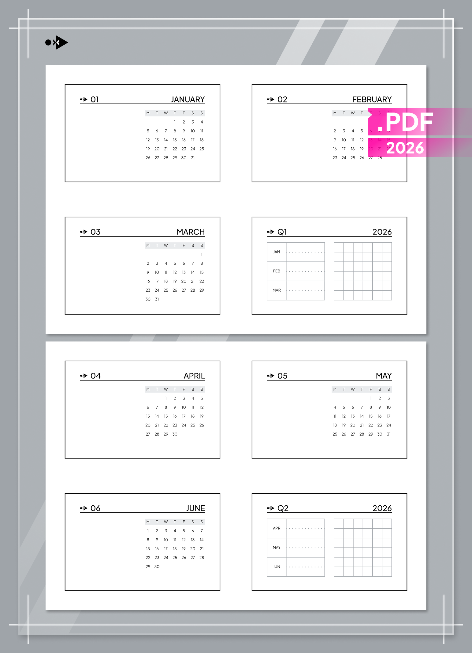 2026 Monthly Dated Journaling Cards