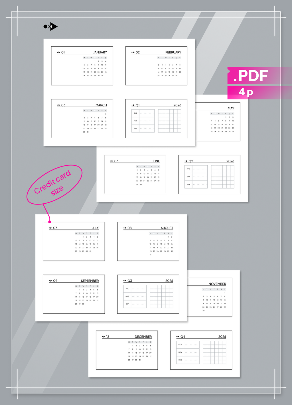 2026 Monthly Dated Journaling Cards