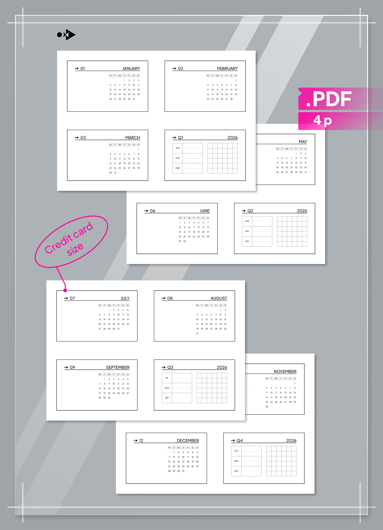 2026 Monthly Dated Journaling Cards